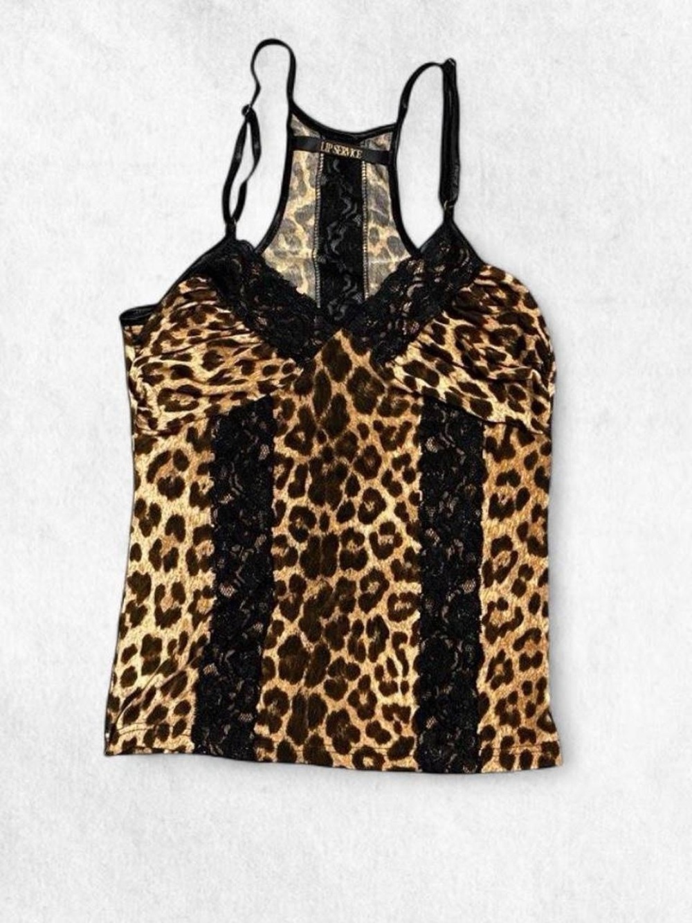 Lip Service Leopard print lace trim tank top